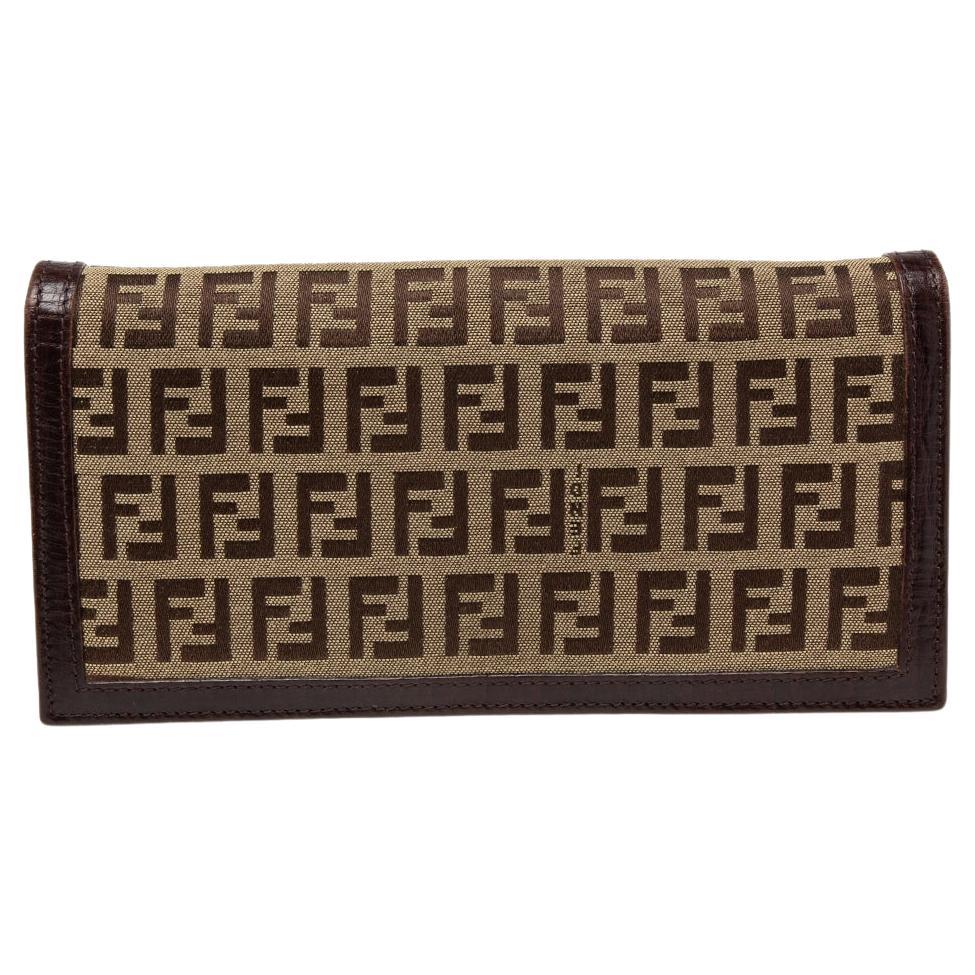 Fendi Beige/Brown Zucchino Canvas and Leather Flap Continental Wallet