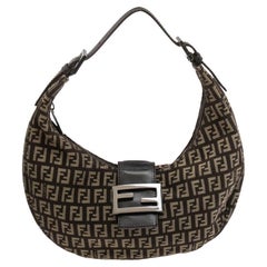 Fendi Beige/Brown Zucchino Canvas and Leather Flap Hobo