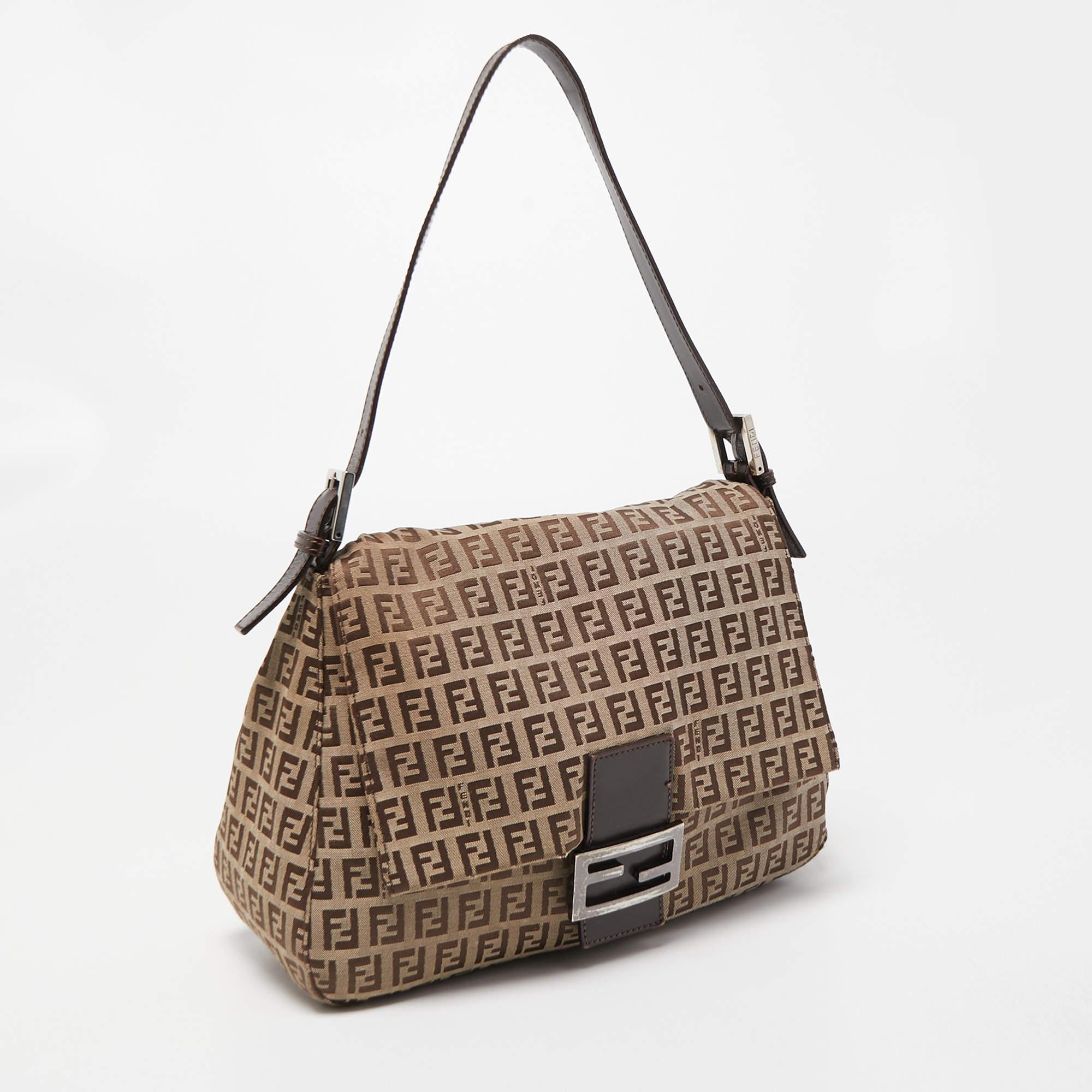 Women's Fendi Beige/Brown Zucchino Canvas and Leather Mama Baguette Bag