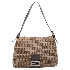 Fendi Beige/Brown Zucchino Canvas and Leather Mama Baguette Bag