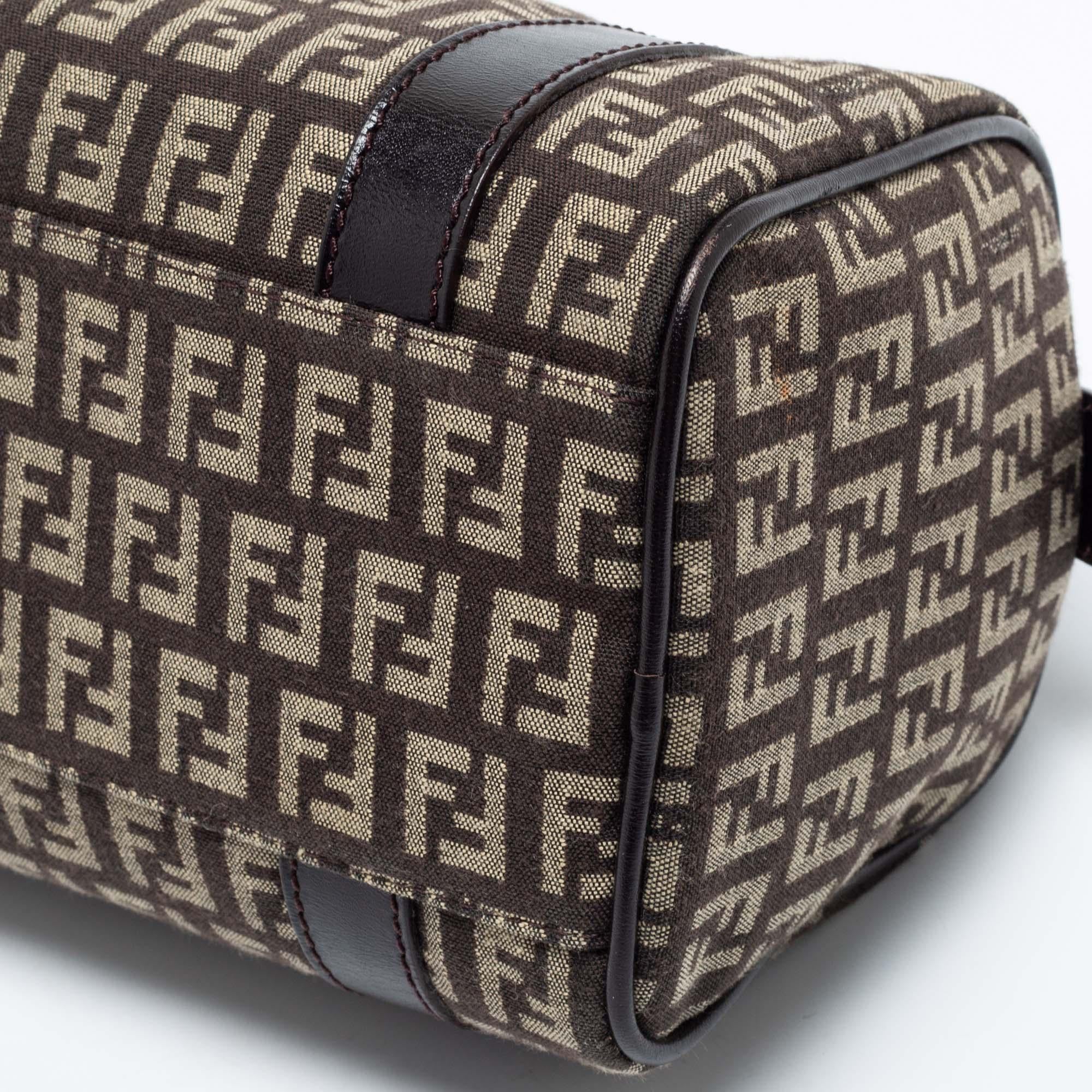 Fendi Beige/Brown Zucchino Canvas and Leather Mini Forever Bauletto Bag 4