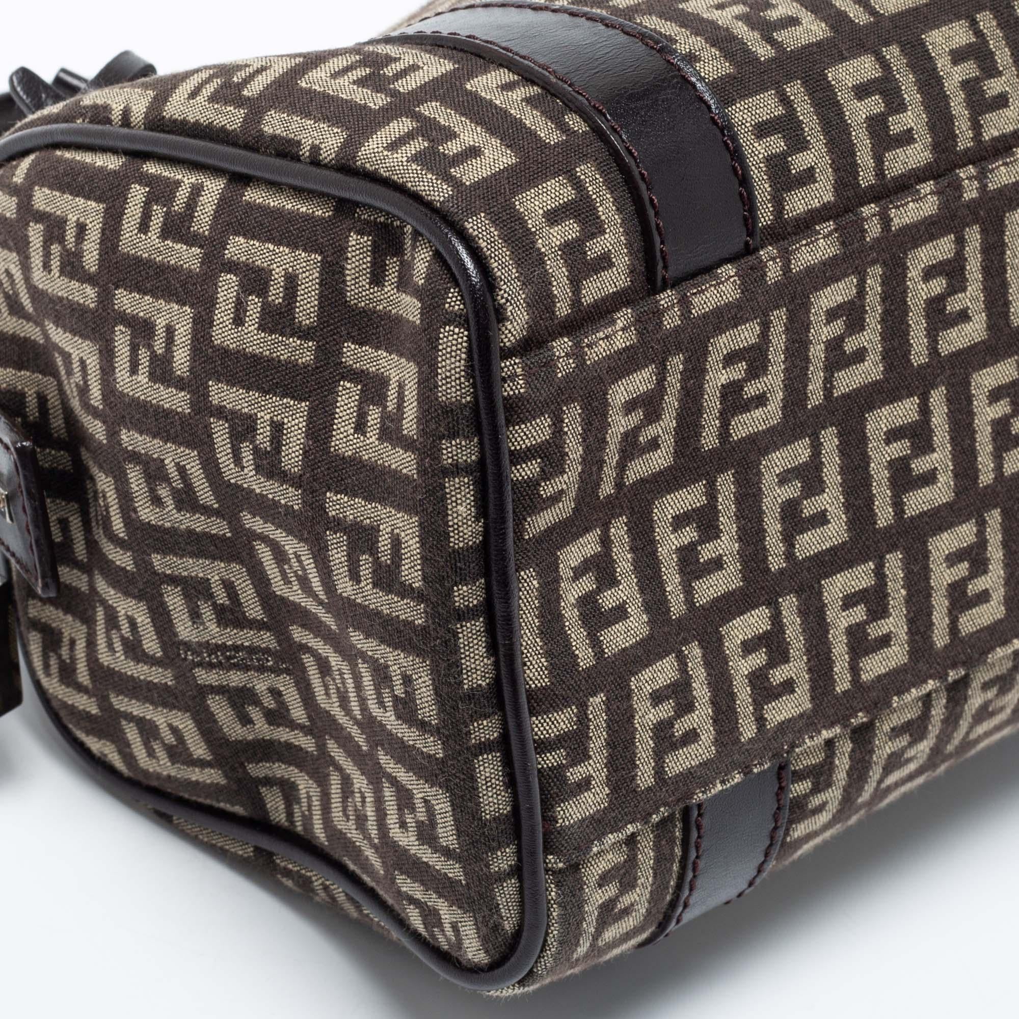 Fendi Beige/Brown Zucchino Canvas and Leather Mini Forever Bauletto Bag 6