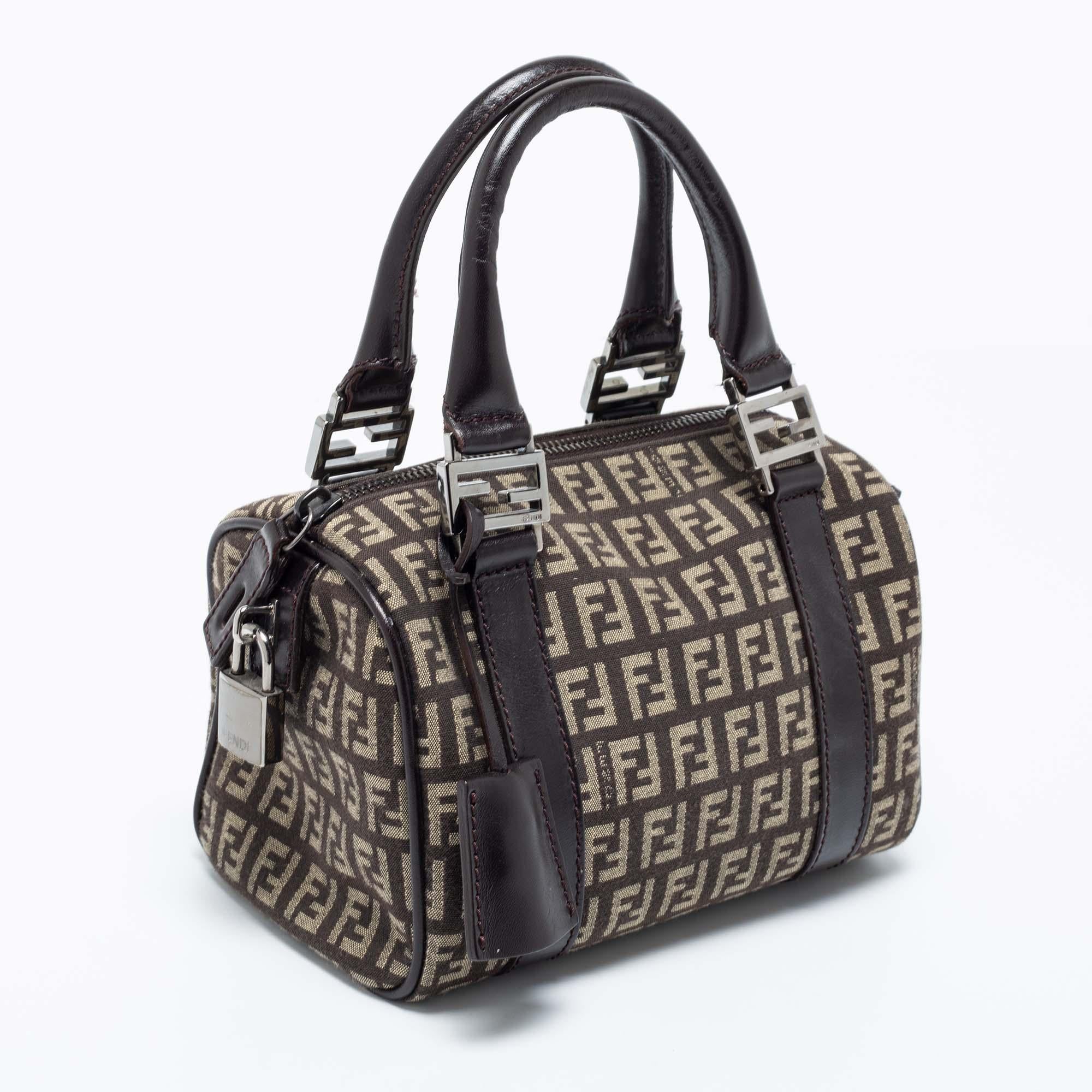 Black Fendi Beige/Brown Zucchino Canvas and Leather Mini Forever Bauletto Bag