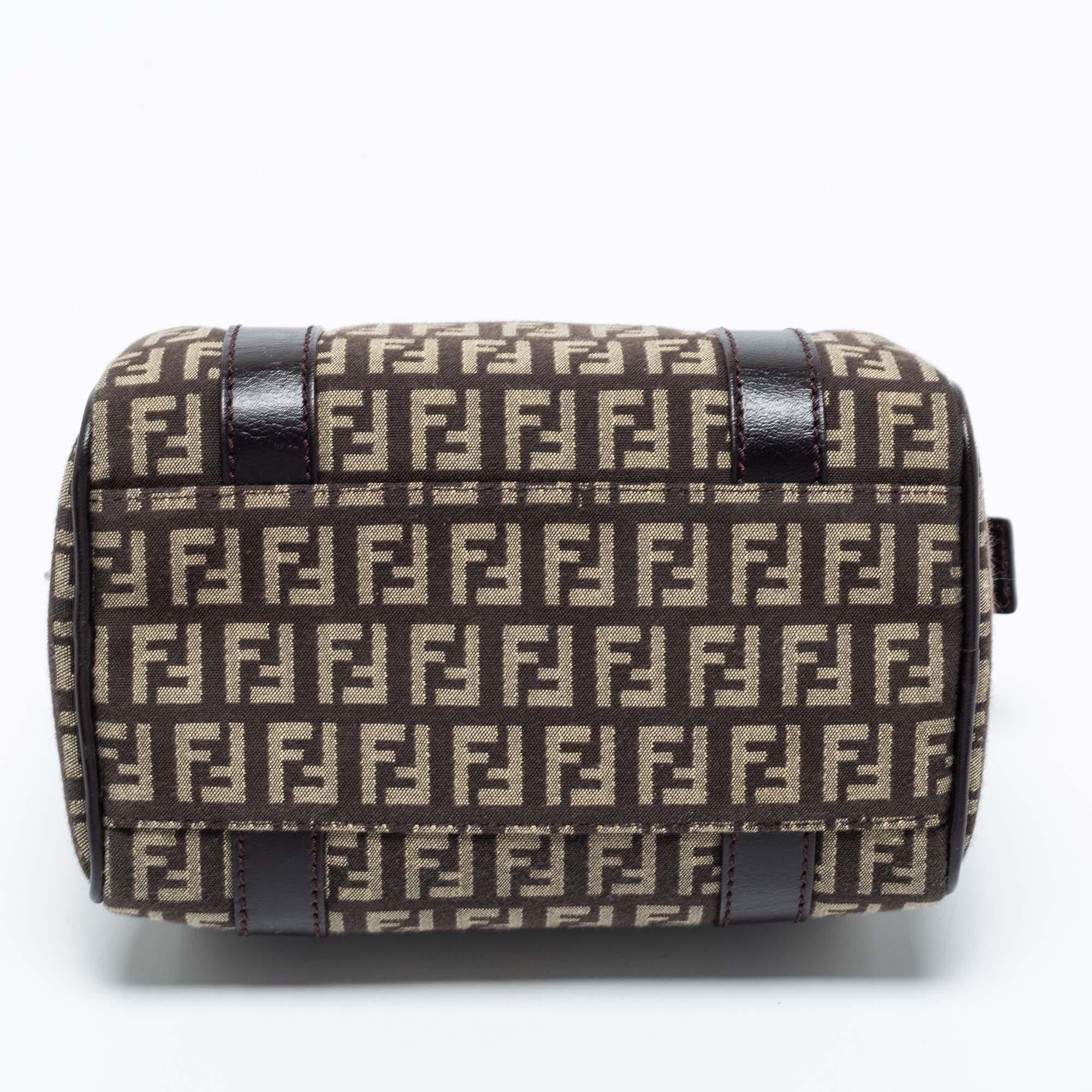 Fendi Beige/Brown Zucchino Canvas and Leather Mini Forever Bauletto Bag In Good Condition In Dubai, Al Qouz 2