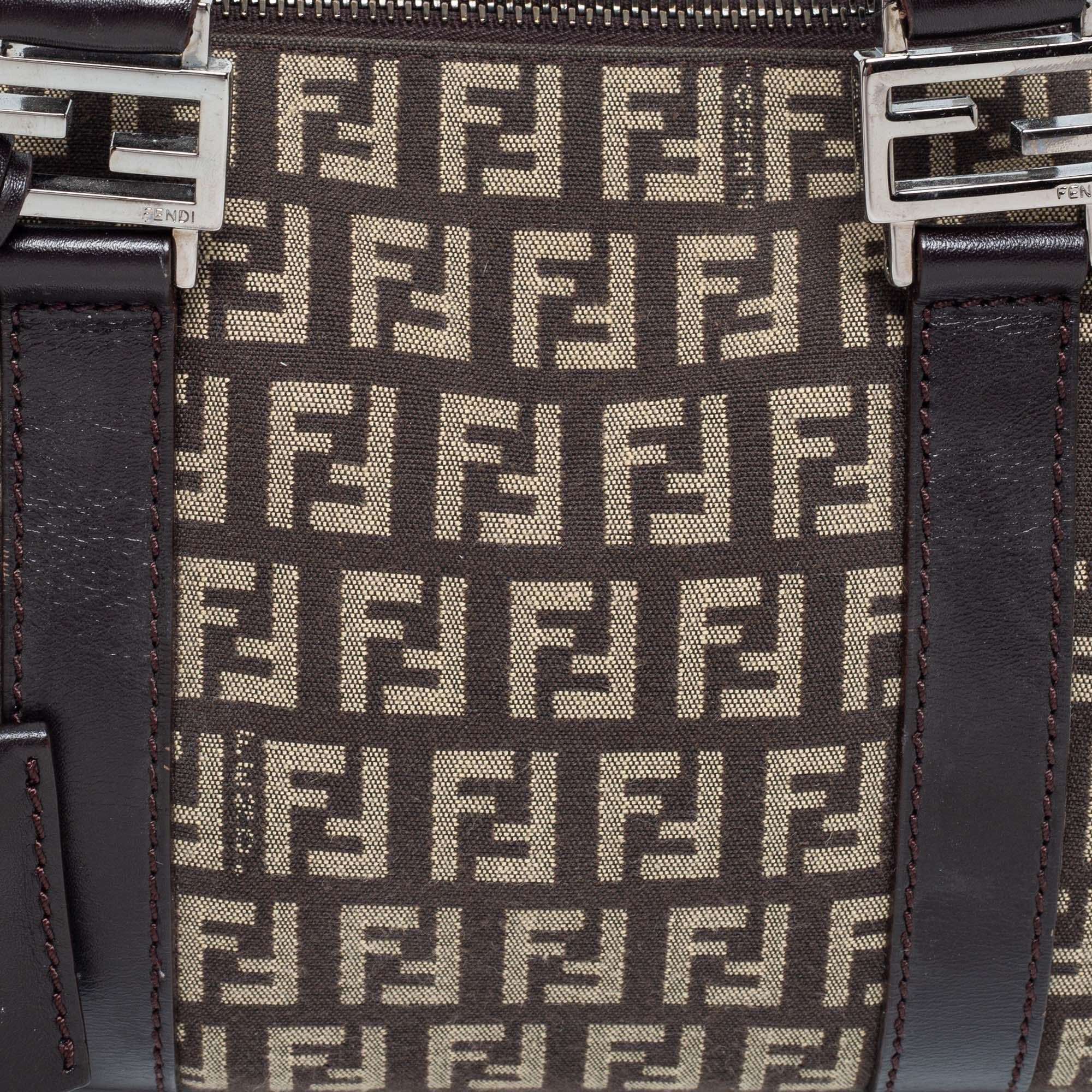 Women's Fendi Beige/Brown Zucchino Canvas and Leather Mini Forever Bauletto Bag