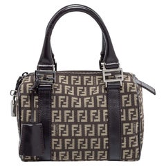 Fendi Beige/Brown Zucchino Canvas and Leather Mini Forever Bauletto Bag