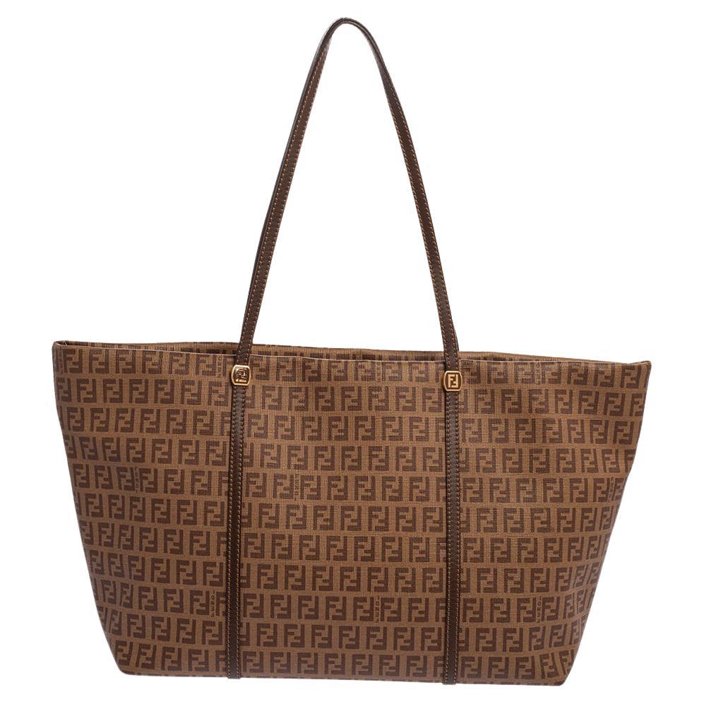 Fendi Beige/Brown Zucchino Coated Canvas and Leather Shopper Tote