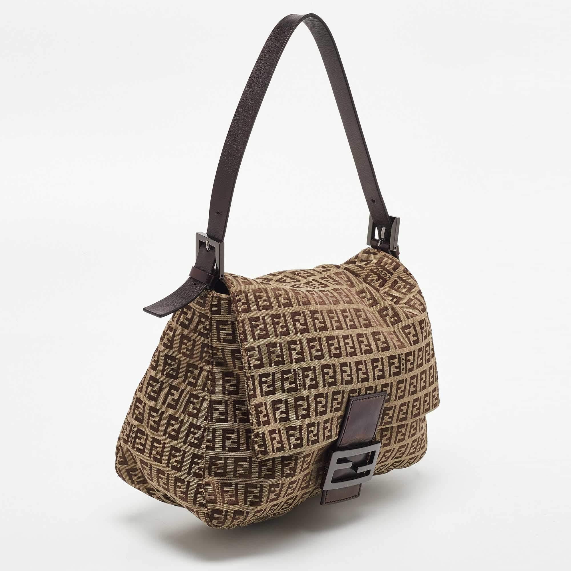 Women's Fendi Beige/Brown Zucchino Fabric and Leather Mama Baguette Bag