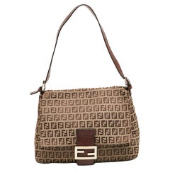 Fendi Beige/Brown Zucchino Fabric and Leather Mama Baguette Bag