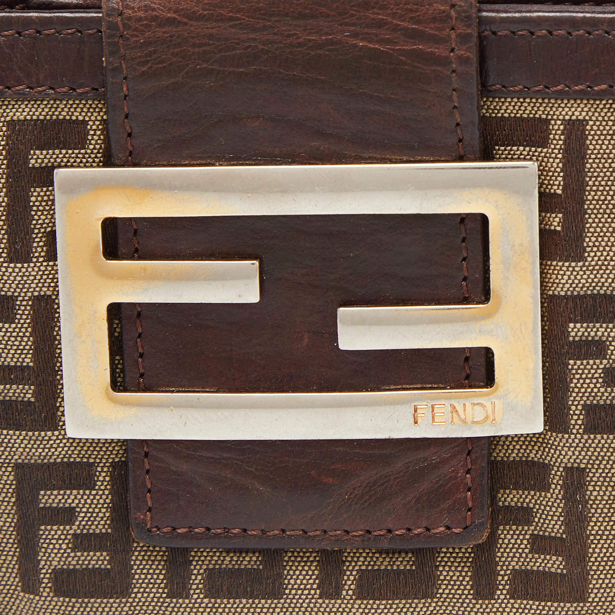 Women's Fendi Beige/Brown Zuchino Canvas and Leather Forever Flap Wallet For Sale