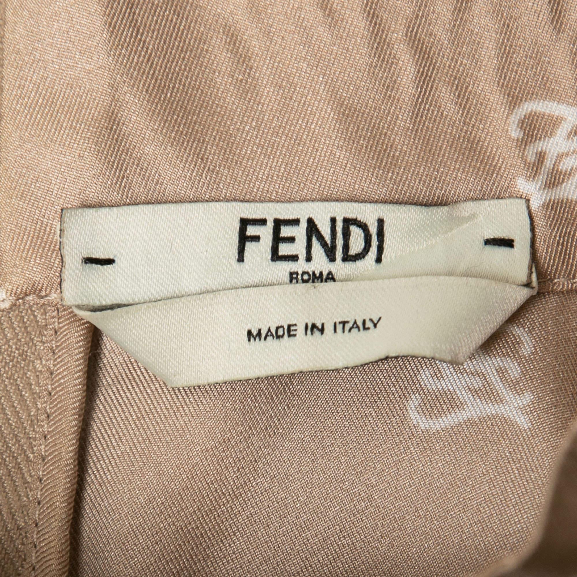 Fendi Beige Calligraphy Print Belted Collar Detail Blouse S 4