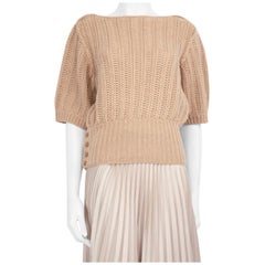 Fendi Beige Camel Wool Mid Sleeve Knit Top Size S