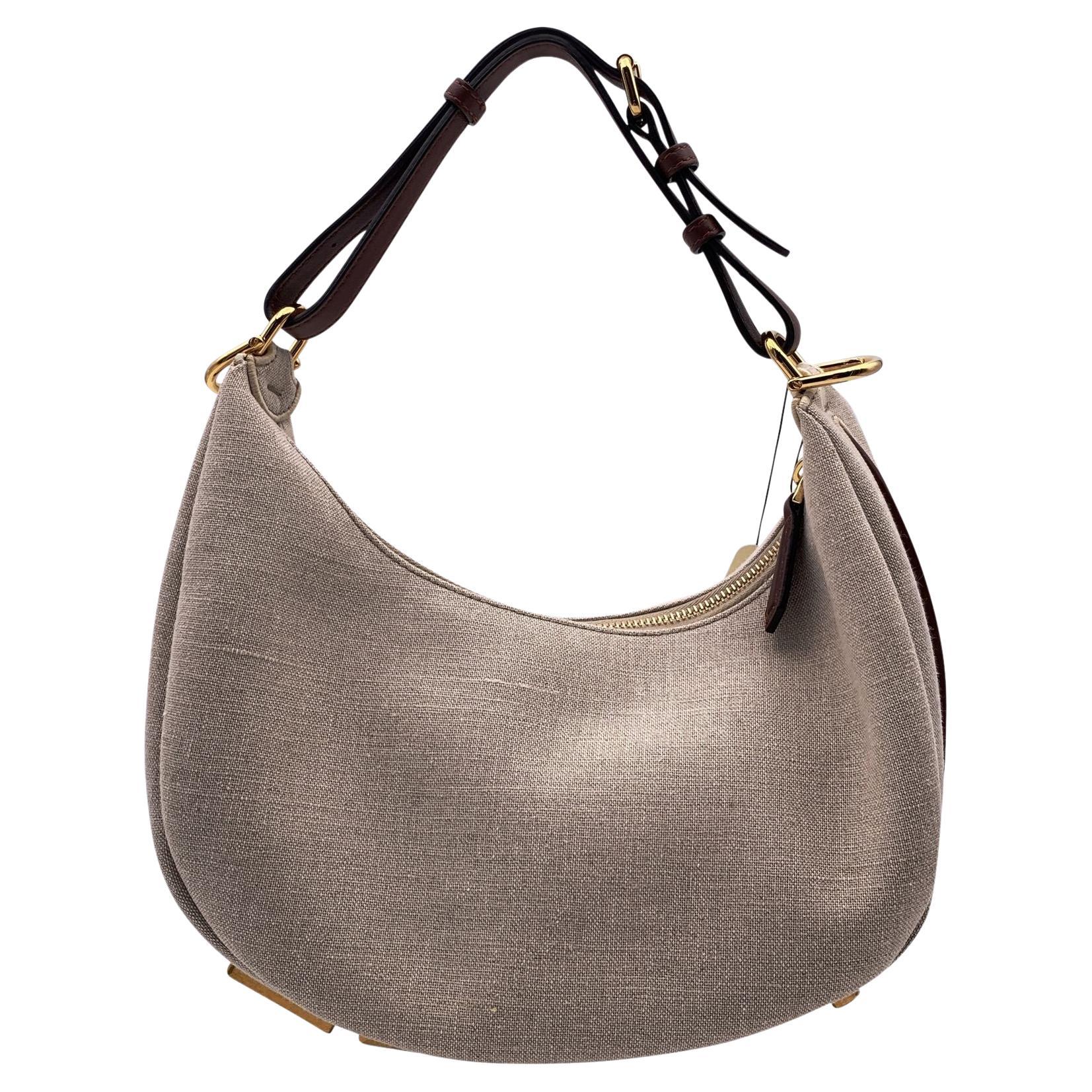 Fendi Beige Canvas Fendigraphy Small Hobo Shoulder Bag Handbag