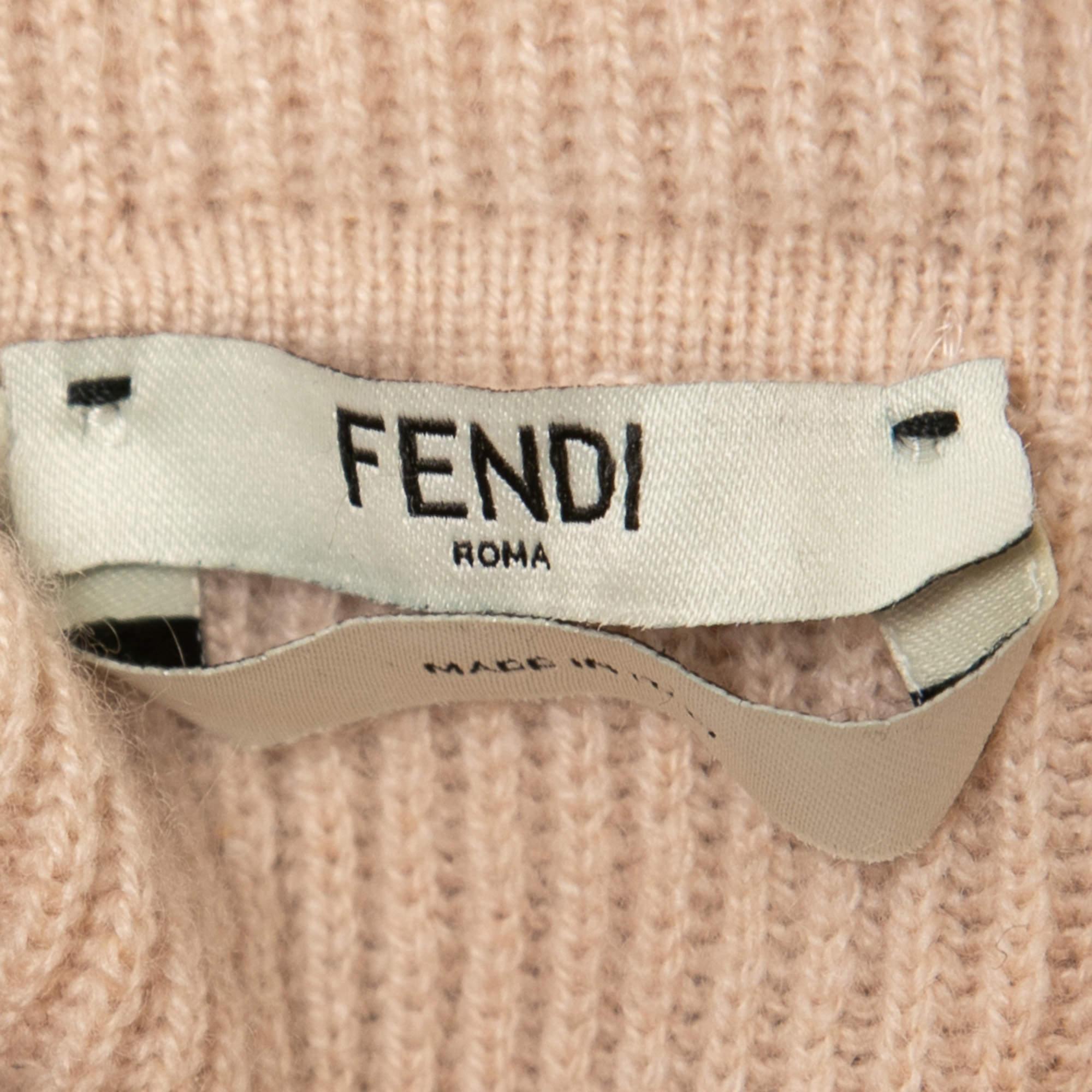 Fendi Beige Cashmere Pointelle Stitch Turtle Neck Rib Sweater S 3