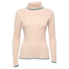 Fendi Beige Cashmere Pointelle Stitch Turtle Neck Rib Sweater S
