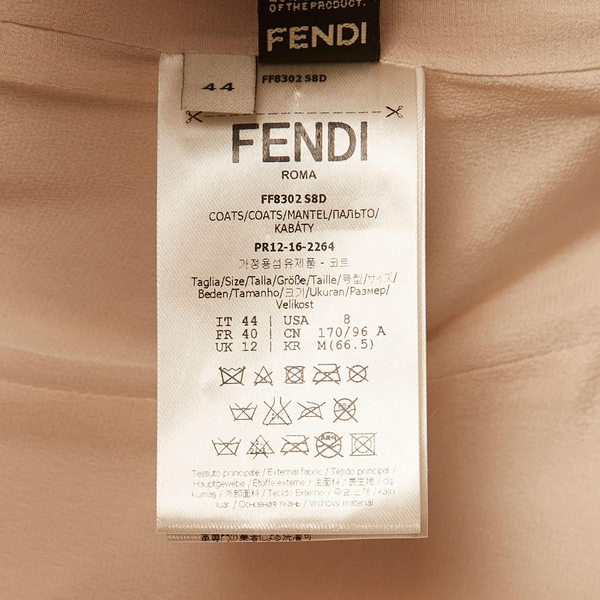 Women's Fendi Beige Cotton Leather Collar Trim Midi Dress 