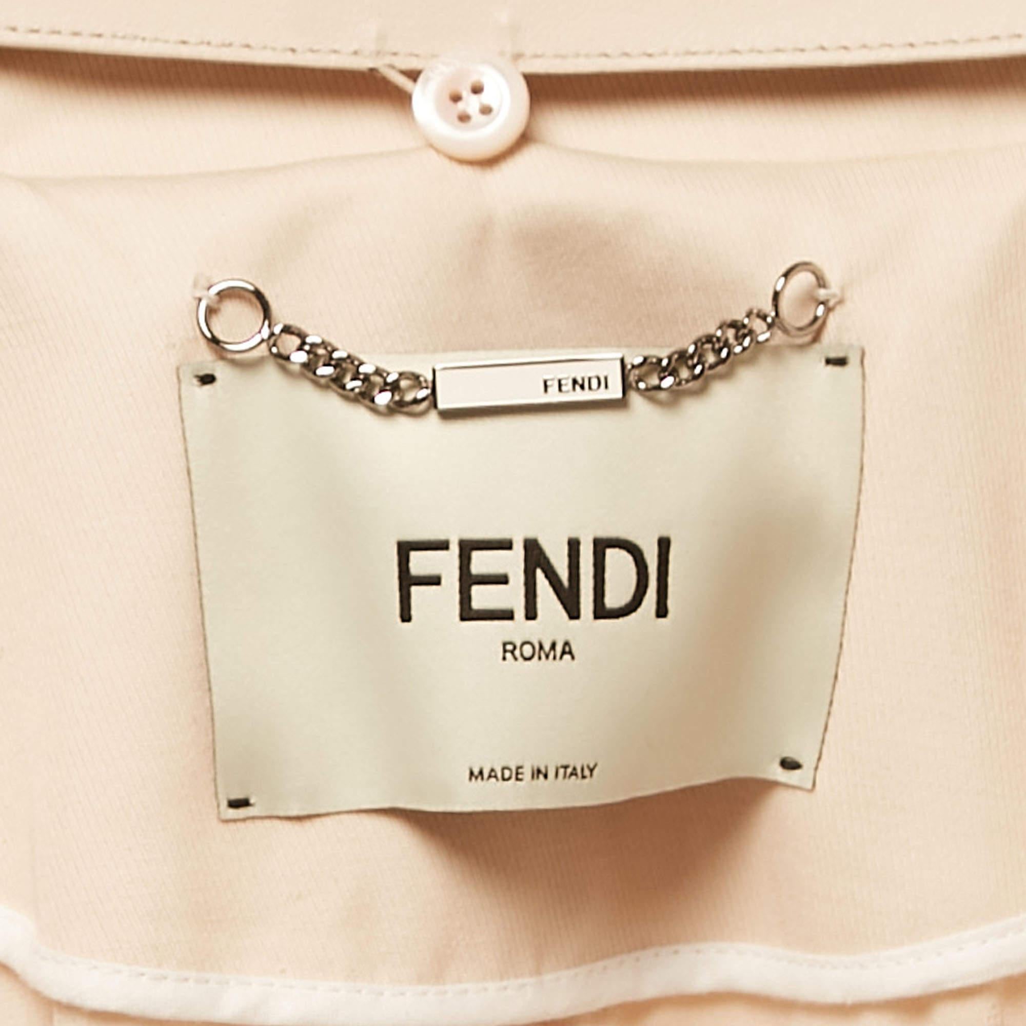 Fendi Beige Cotton Leather Collar Trim Midi Dress  1