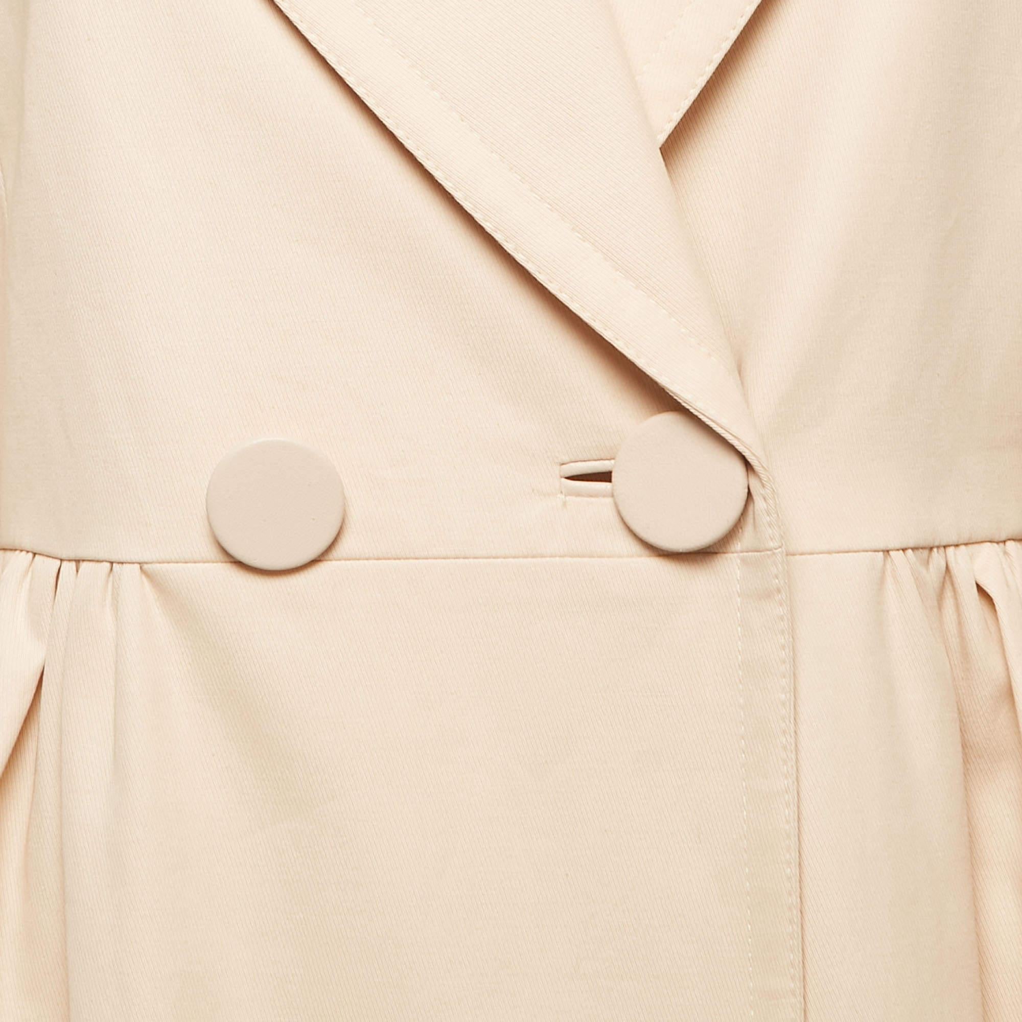 Fendi Beige Cotton Leather Collar Trim Midi Dress  3