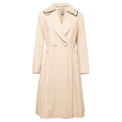 Fendi Beige Cotton Leather Collar Trim Midi Dress 