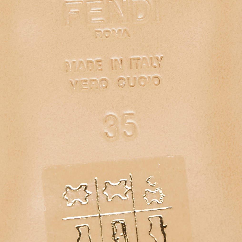 Fendi Beige/Cream Python Embossed Leather Baguette Flat Slides Size 35 1