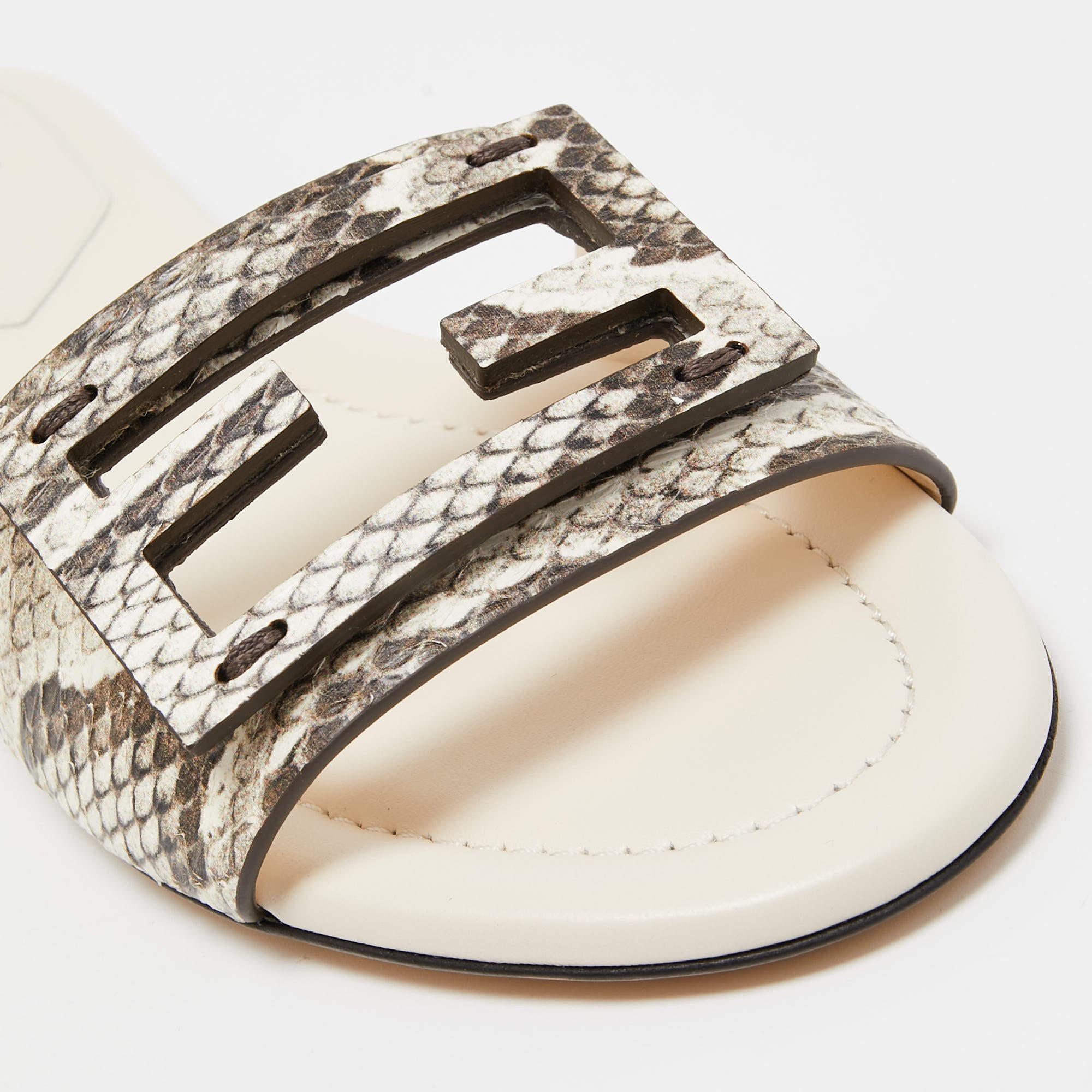 Fendi Beige/Cream Python Embossed Leather Baguette Flat Slides Size 35 2