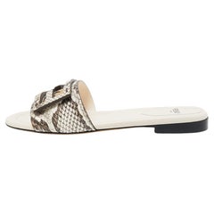 Fendi Beige/Cream Python Embossed Leather Baguette Flat Slides Size 35