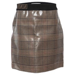 Fendi Beige Glazed Prince of Wales Plaid Wool Mini Skirt S