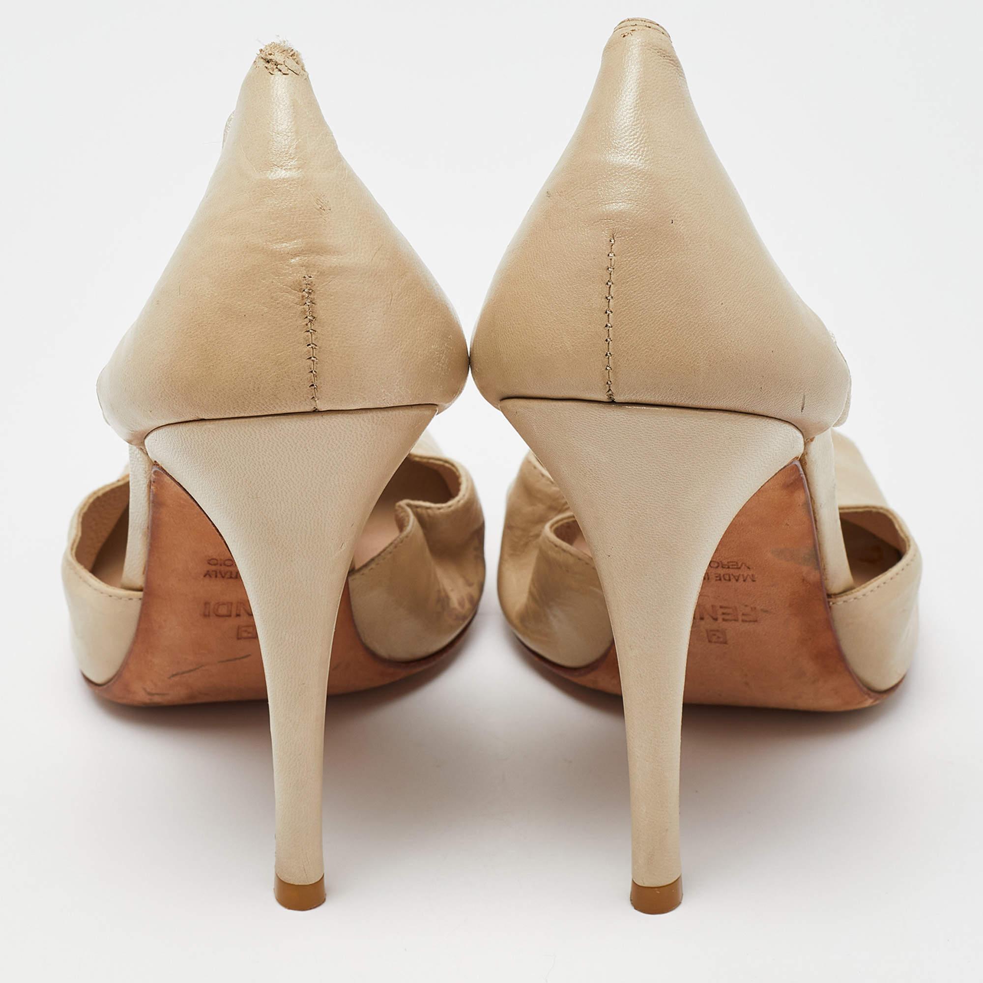Fendi escarpins à bout ouvert en cuir et tissu beige taille 39 Pour femmes en vente