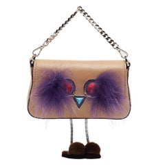 Fendi Beige Leather and Fox Micro Monster Feet Crossbody Bag