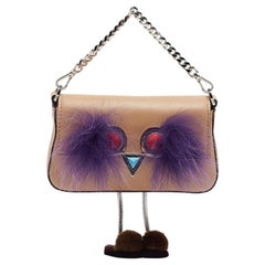 Fendi Beige Leather and Fox Micro Monster Feet Crossbody Bag
