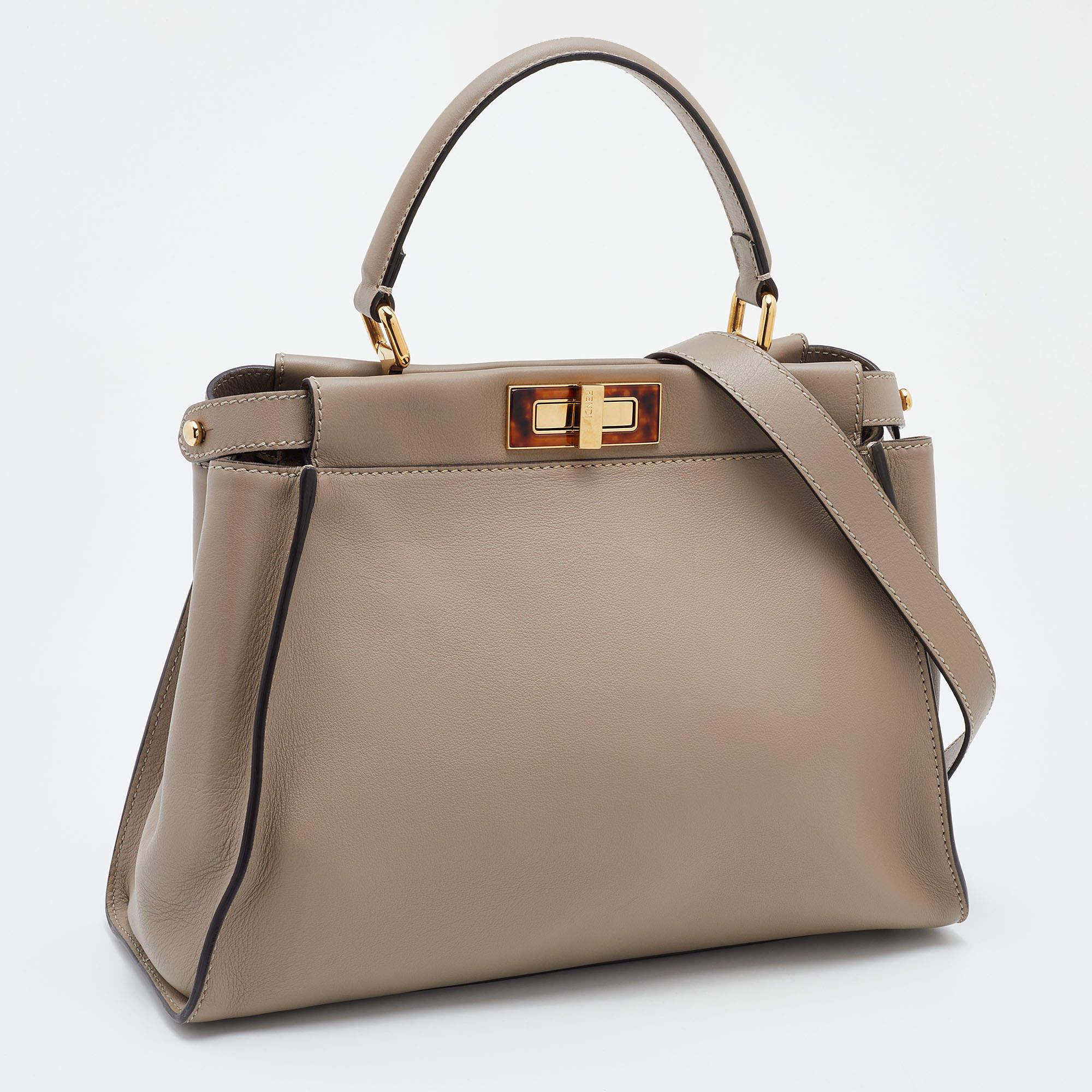 Women's Fendi Beige Leather and Plexiglass Regular Peekaboo Top Handle Bag