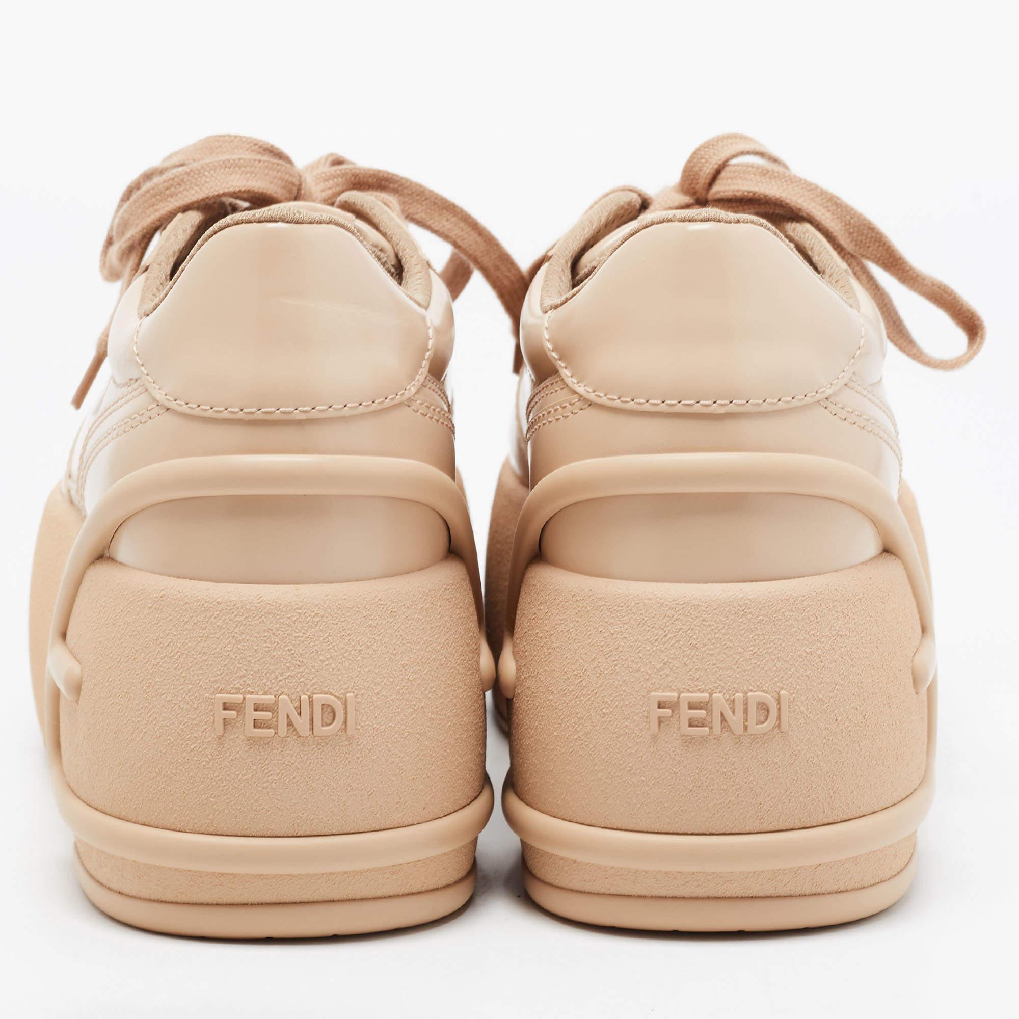 Fendi Beige Leather Fashion Show Platform Sneakers Size 39.5 For Sale ...
