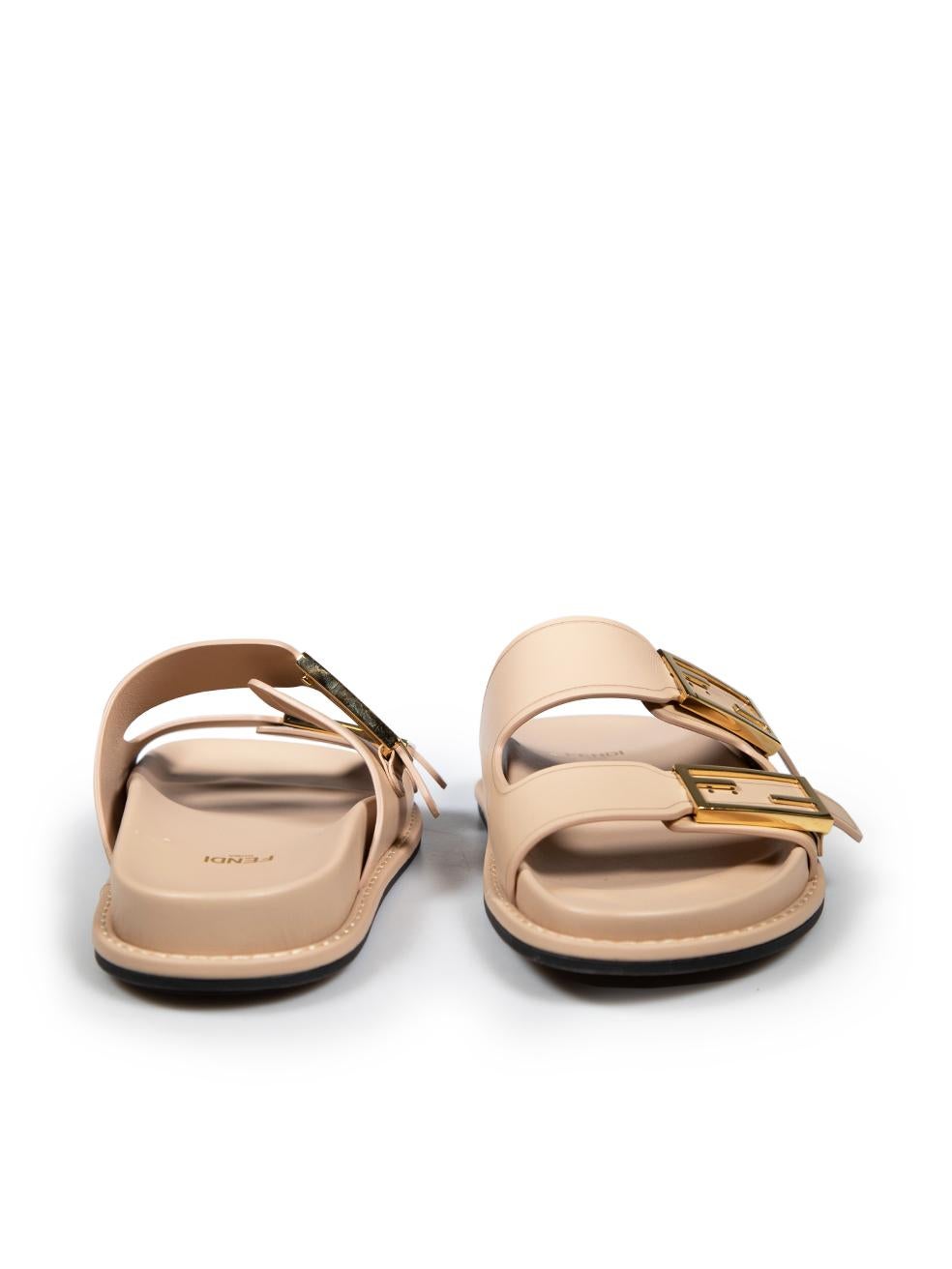 Fendi Beige Leather Feel Buckled Slides Size IT 37 In Good Condition For Sale In London, GB