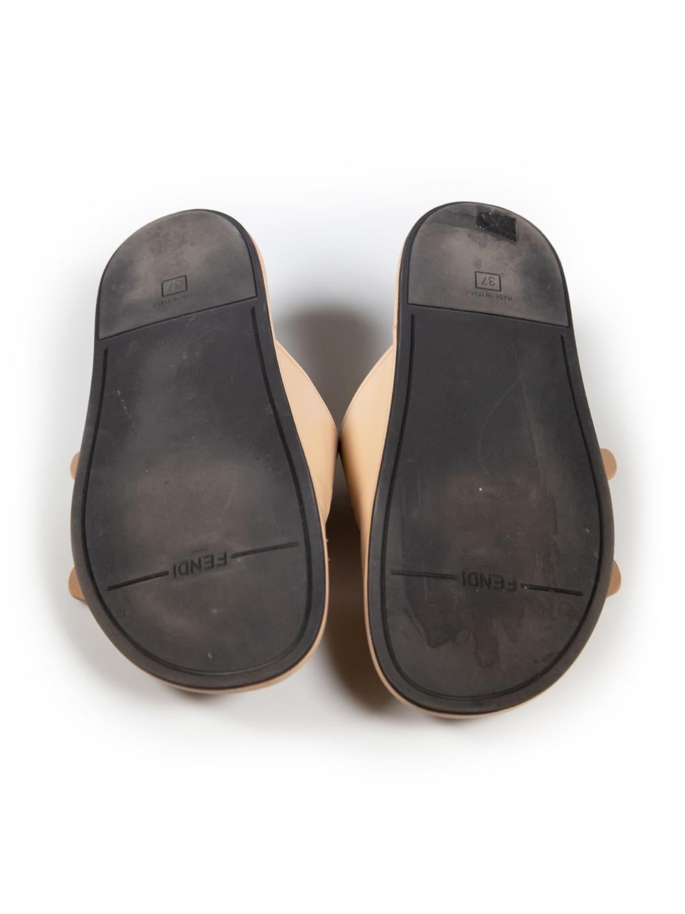 Women's Fendi Beige Leather Feel Buckled Slides Size IT 37 For Sale