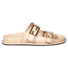 Fendi Beige Leather Feel Buckled Slides Size IT 37