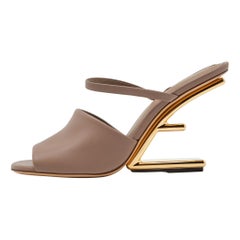Fendi Beige Leather Fendi First Slide Sandals Size 40