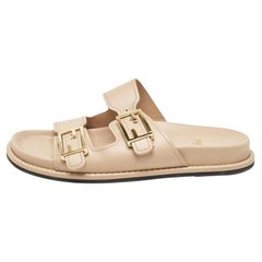 Fendi Beige Leather Flat Sandals Size 40