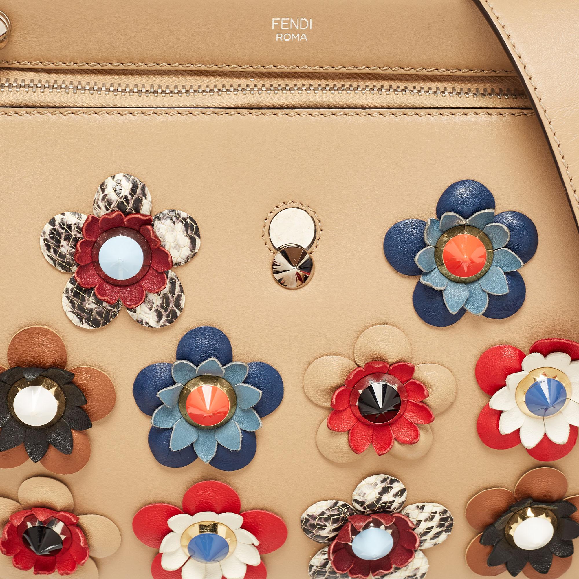 Fendi Beige Leather Flowerland Dotcom Top Handle Bag For Sale 7