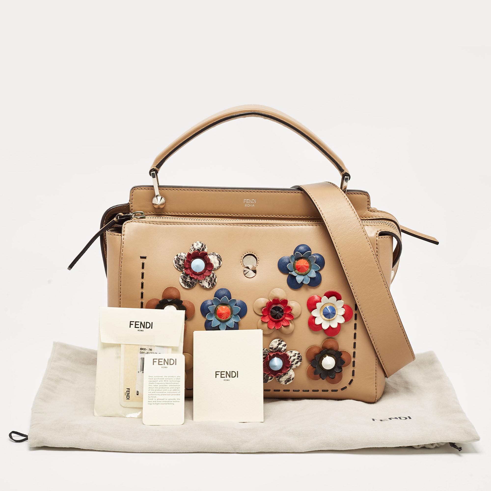 Fendi Beige Leather Flowerland Dotcom Top Handle Bag For Sale 10