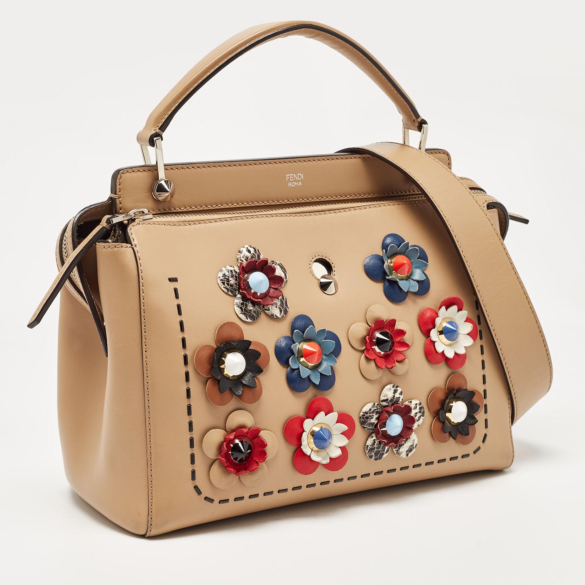 Women's Fendi Beige Leather Flowerland Dotcom Top Handle Bag