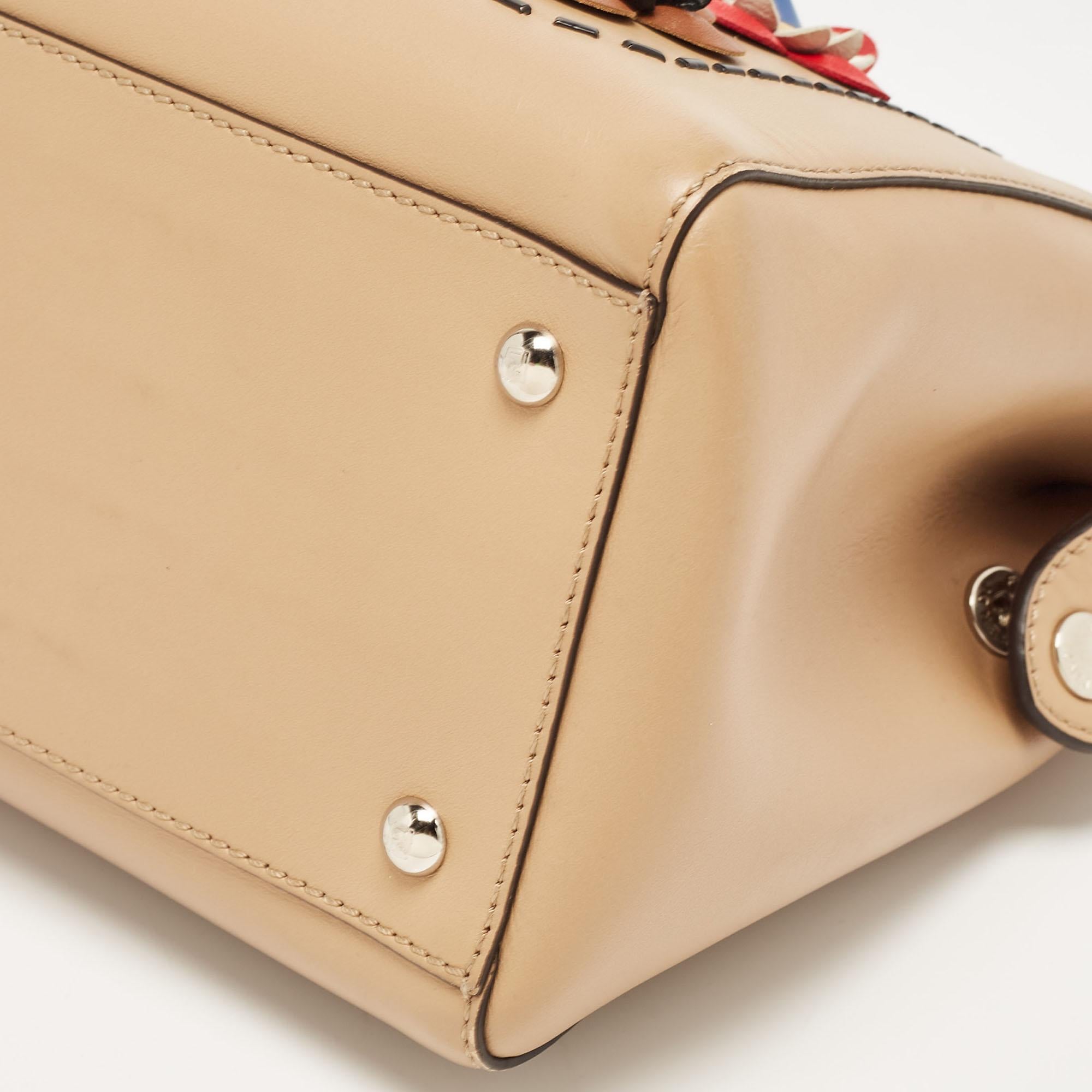 Fendi Beige Leather Flowerland Dotcom Top Handle Bag For Sale 3