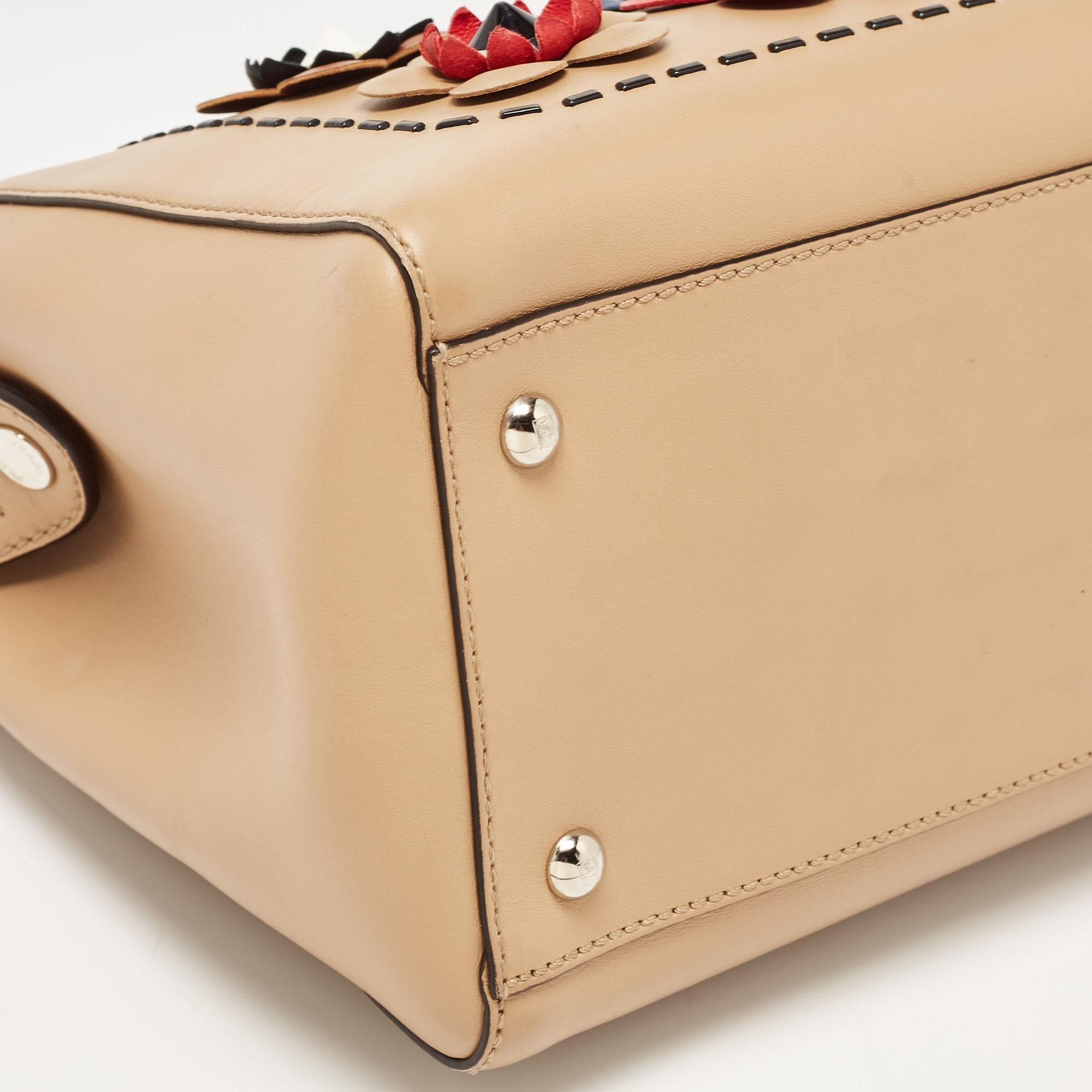 Fendi Beige Leather Flowerland Dotcom Top Handle Bag For Sale 4