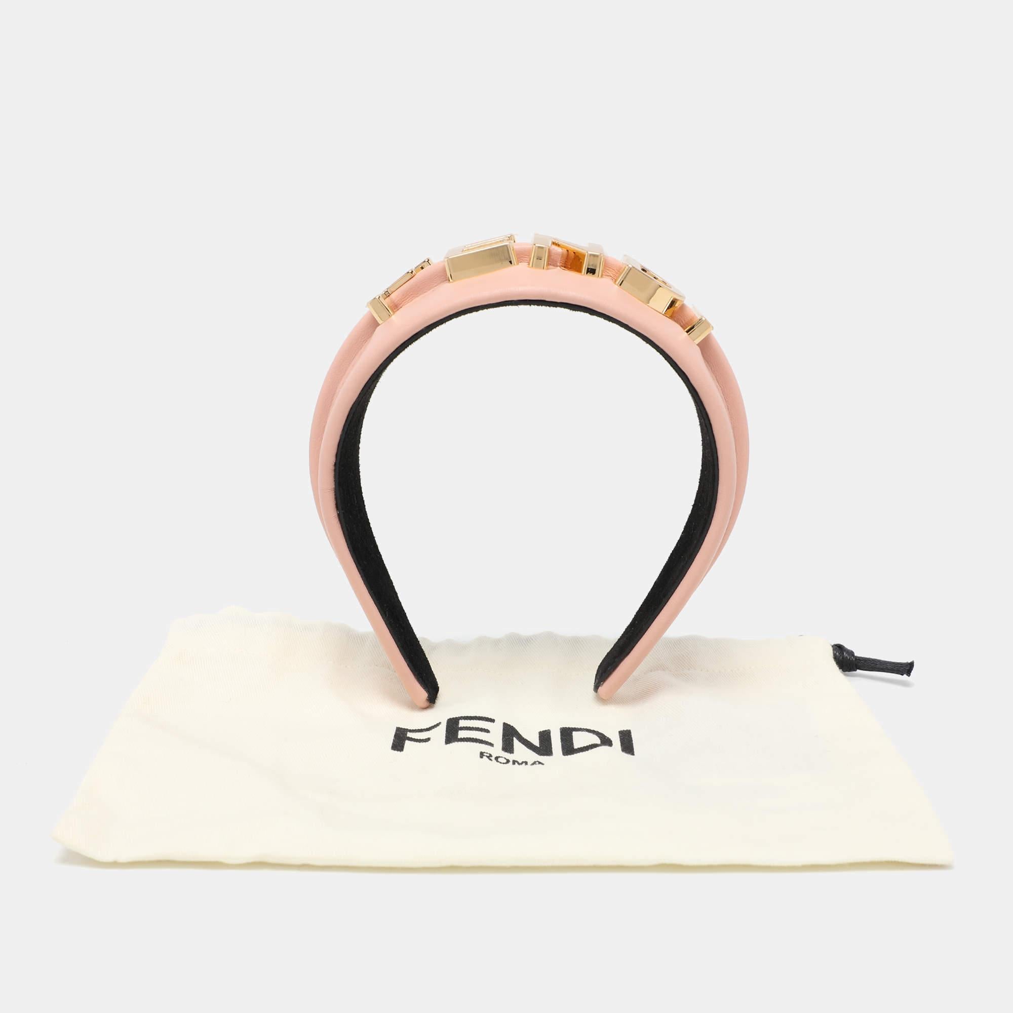 Fendi Beige Leather Graphy Headband 4