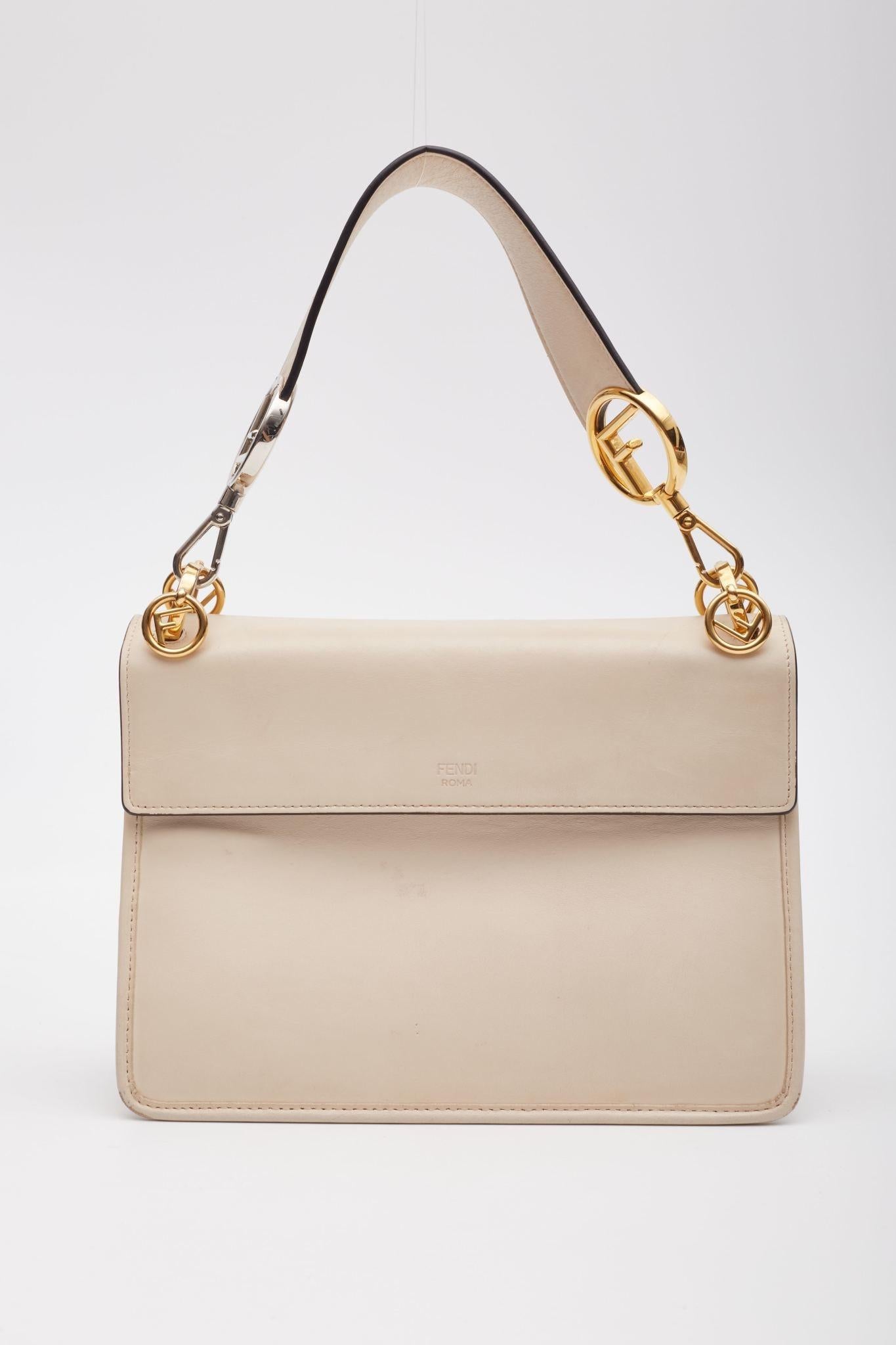 Women's Fendi Beige Leather Kan F Logo Shoulder Bag For Sale