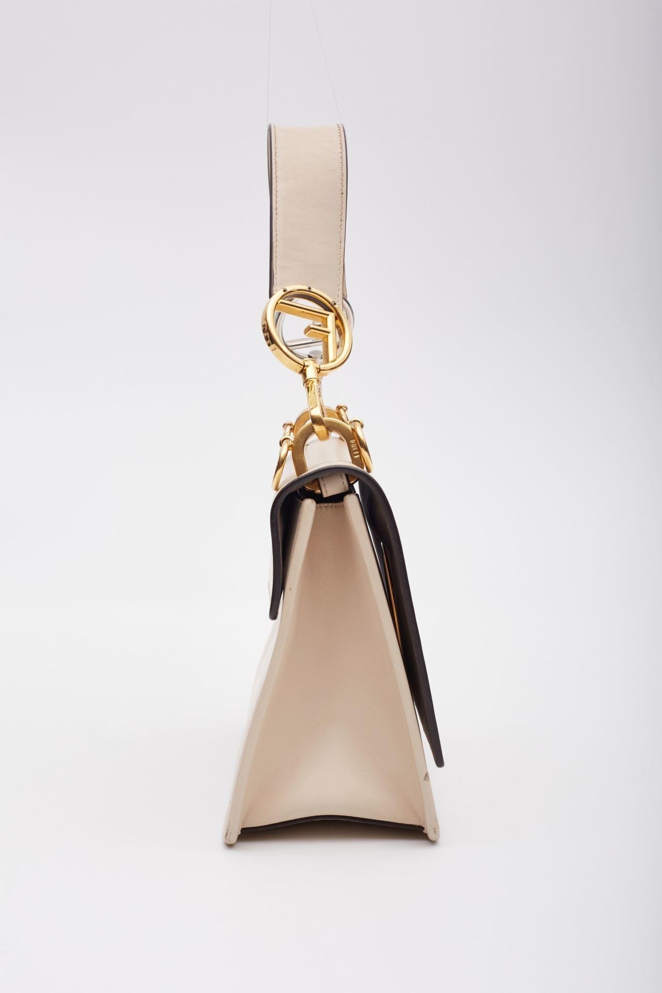 Fendi Beige Leather Kan F Logo Shoulder Bag For Sale 1