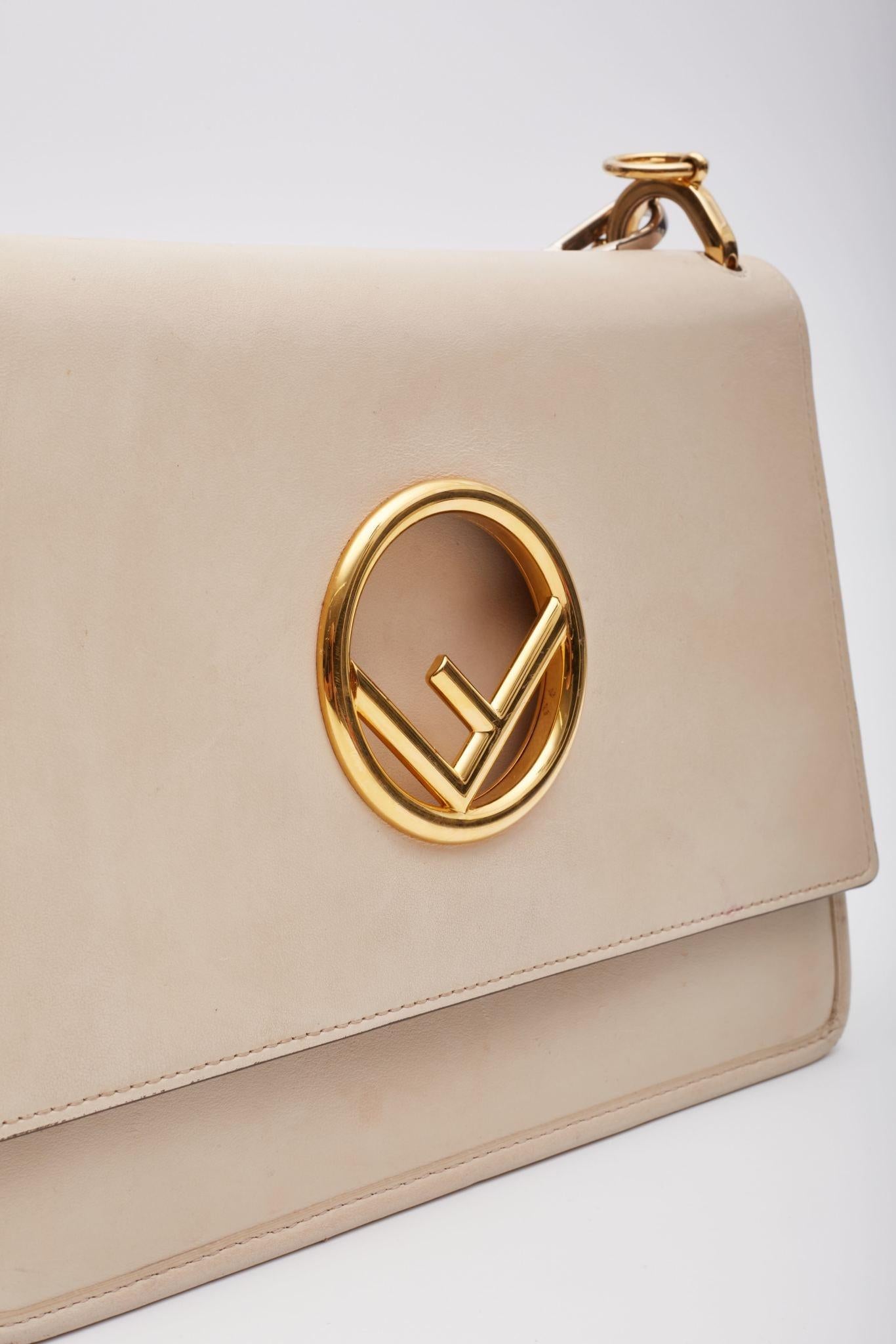 Fendi Beige Leather Kan F Logo Shoulder Bag For Sale 3