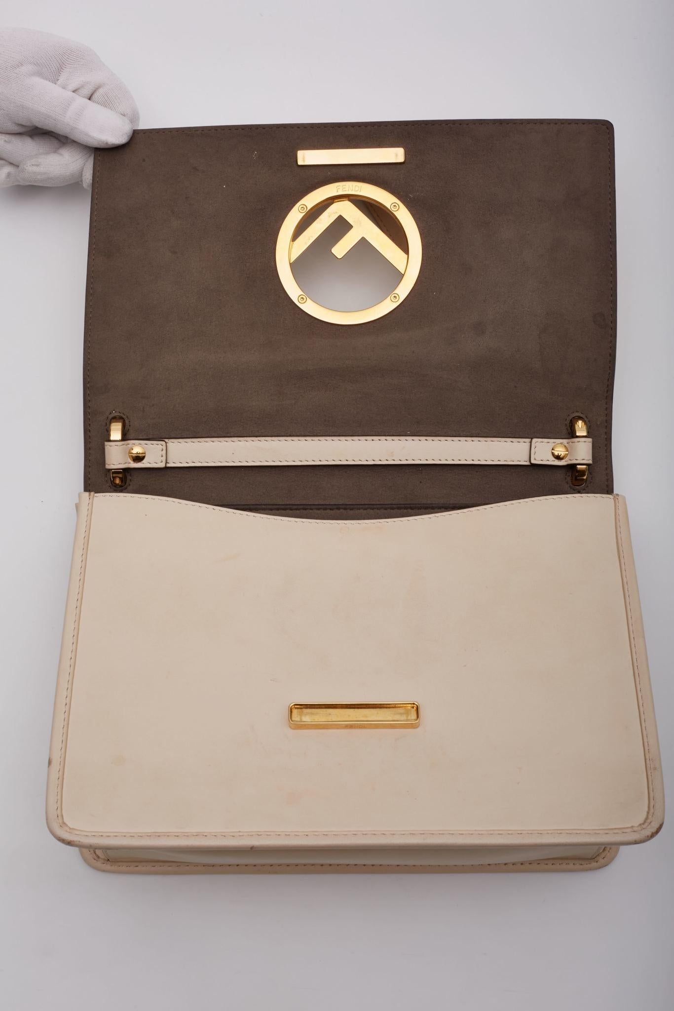 Fendi Beige Leather Kan F Logo Shoulder Bag For Sale 4