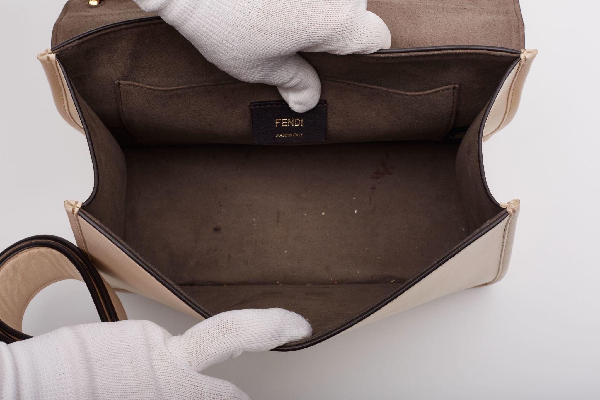 Fendi Beige Leather Kan F Logo Shoulder Bag For Sale 5