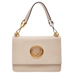 Fendi Beige Leather Kan F Logo Shoulder Bag