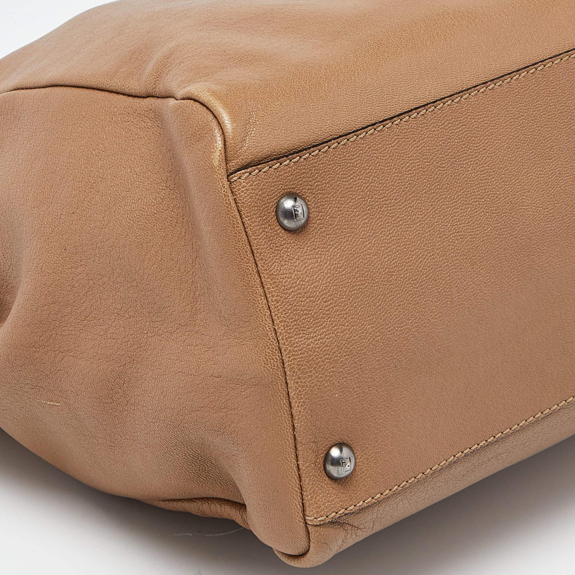 Fendi Beige Leather Large Peekaboo Top Handle Bag 6